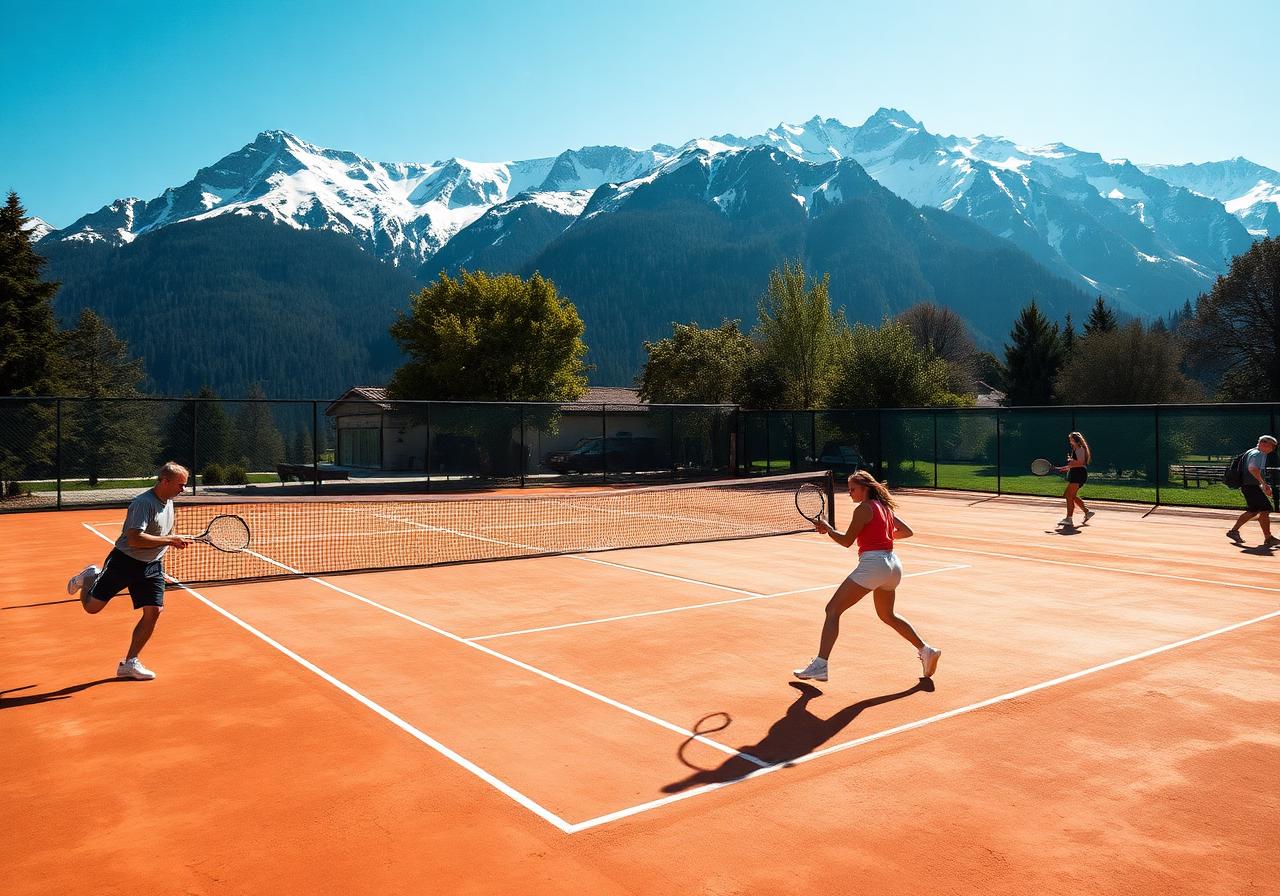 Tennisbaan met uitzicht op de Alpen
